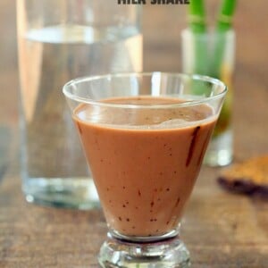 side view of a vegan chocolate milkshake