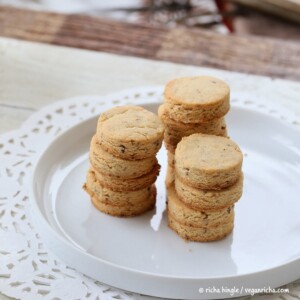 gluten-fre vegan sugar cookies stacked on a cookie Platter
