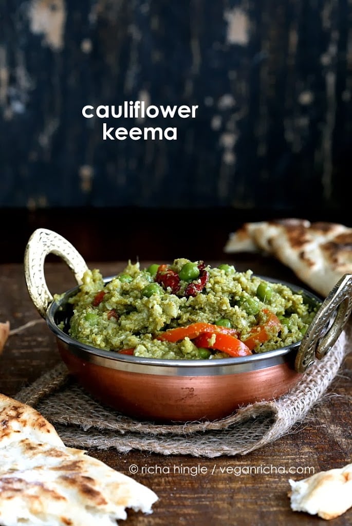 Gobi Mutter Keema - Minced Cauliflower and Peas in Cilantro Onion curry | Vegan Richa