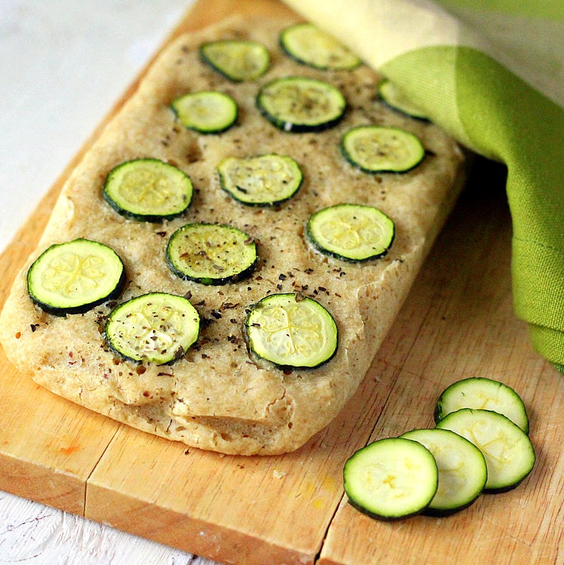 Zucchini Basil focaccia. Gluten free Gum free focaccia Bread Recipe | Vegan Richa