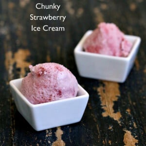 Chunky Strawberry Ice Cream. Vegan Strawberry Ice Cream with coconut milk. Dairy-free. No banana. Easy vegan ice cream. Vegan Gluten-free Recipe serves 2 #glutenfree #veganricha #vegan