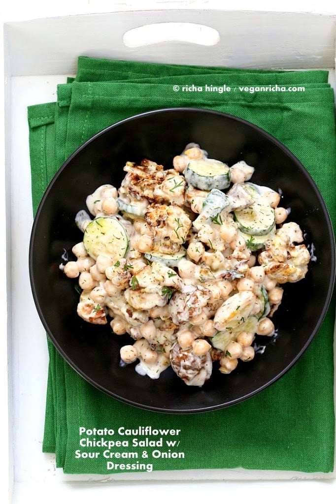 Potato Chickpea Cauliflower Salad with Vegan Sour Cream and Onion Dressing for Vegan Labor Day| Vegan Richa