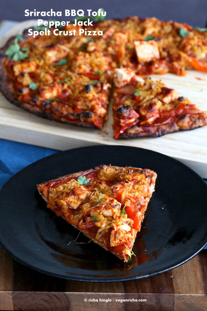 Vegan BBQ Tofu Almond Milk Pepper Jack Cheese Pizza | VeganRicha.com