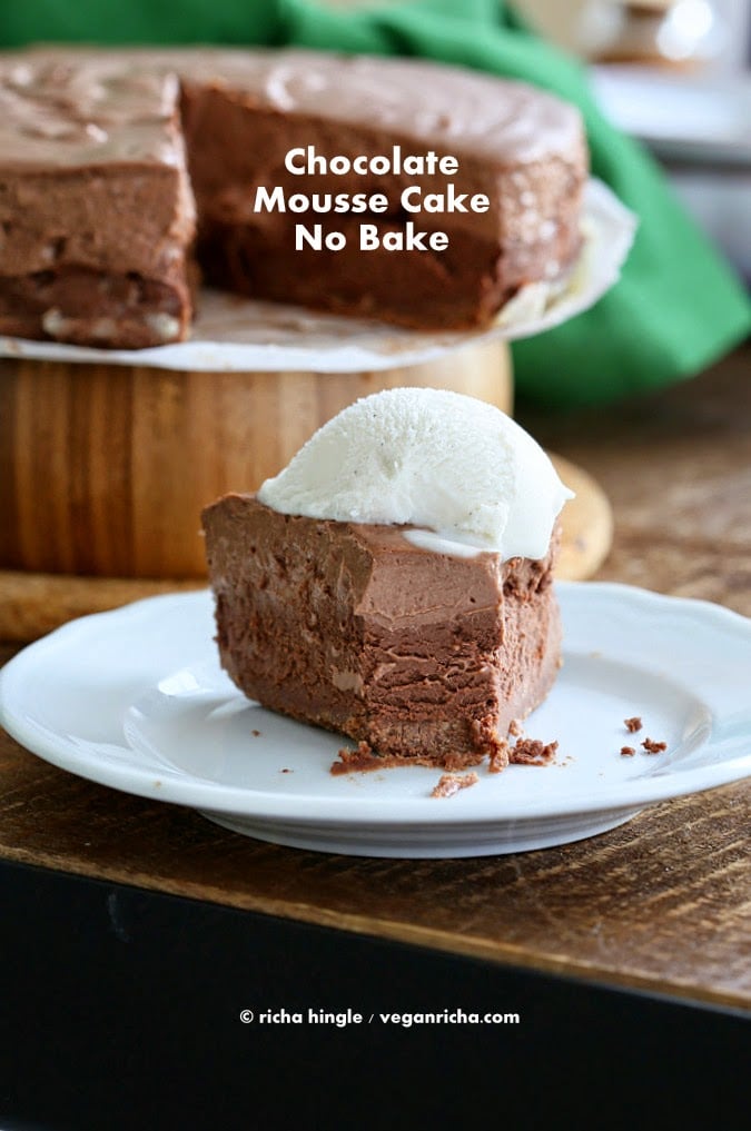 Vegan Chocolate Mousse Cake. Vegan Chocolate Recipes for Valentines Day #vegan #veganricha #valentinesday | VeganRicha.com