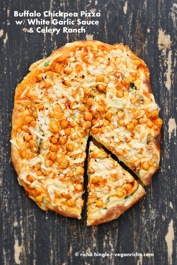 Vegan Buffalo Chickpea Pizza with White Garlic Sauce| Vegan Richa