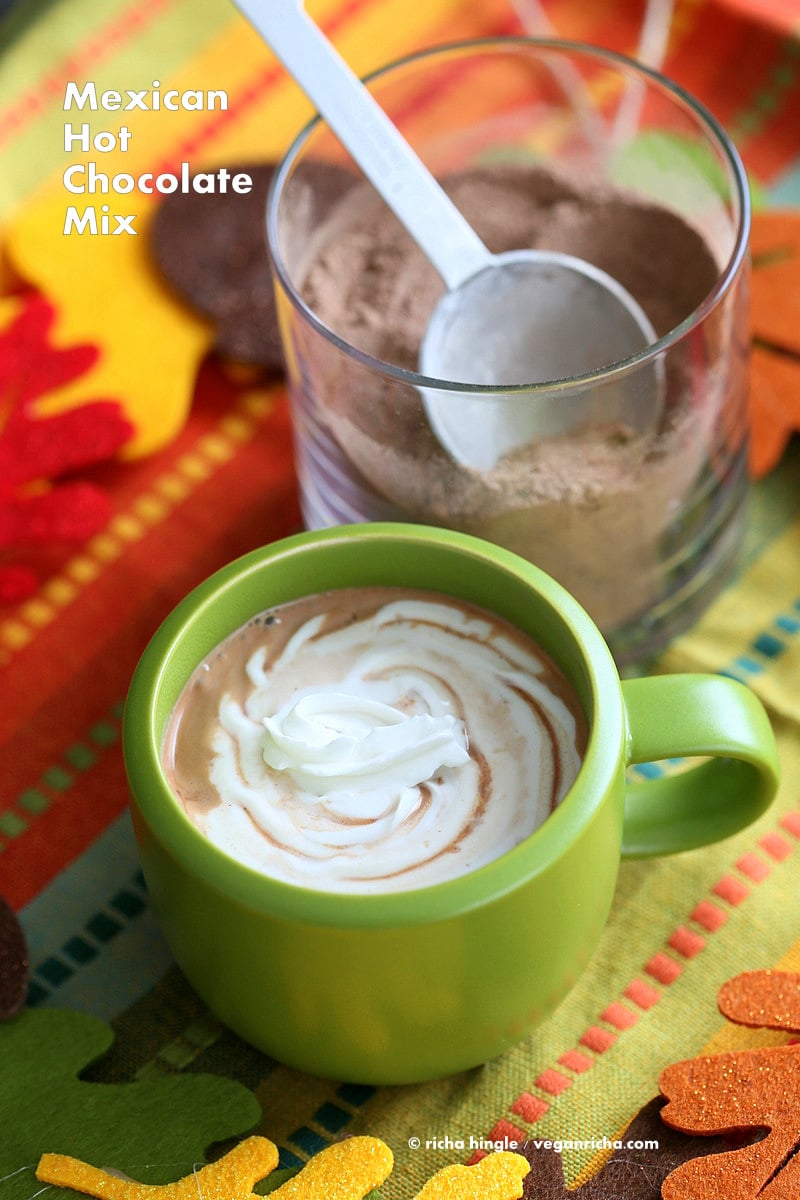 Mexican Hot Chocolate Mix | Vegan Richa #vegan #holiday #chocolate Make it with Pumpkin Pie Spice, Chai Spice, Mint chocolate, gingerbread, Caramel, Nut butter and more