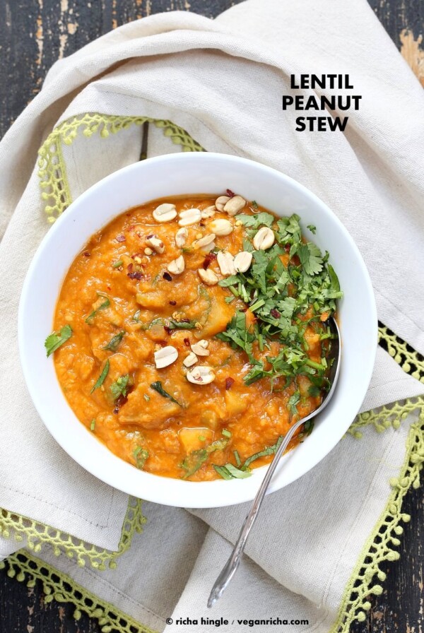 African Peanut Lentil Soup. African Peanut Stew with lentils and veggies. | VeganRicha.com #vegan #glutenfree #stew #recipe #veganricha