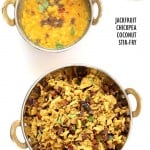 Fanasachi Bhaji - Maharashtrain Jackfruit Brown Chickpea Coconut Stir fry with coconut, sesame, Indian spices. Vegan Gluten-free Soy-free Side Recipe.| VeganRicha.com #glutenfree #veganricha #vegan