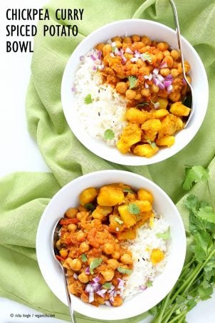 Easy Chickpea Curry and Spiced Potato Bowl #veganricha