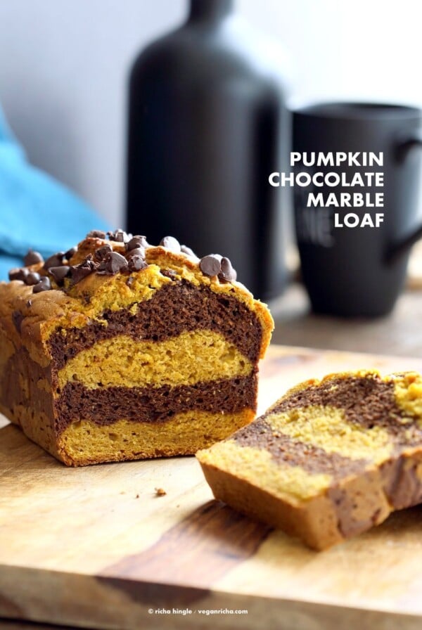 Easy Marbled Goldenย Pumpkin Chocolate Bread #glutenfree #veganricha #vegan