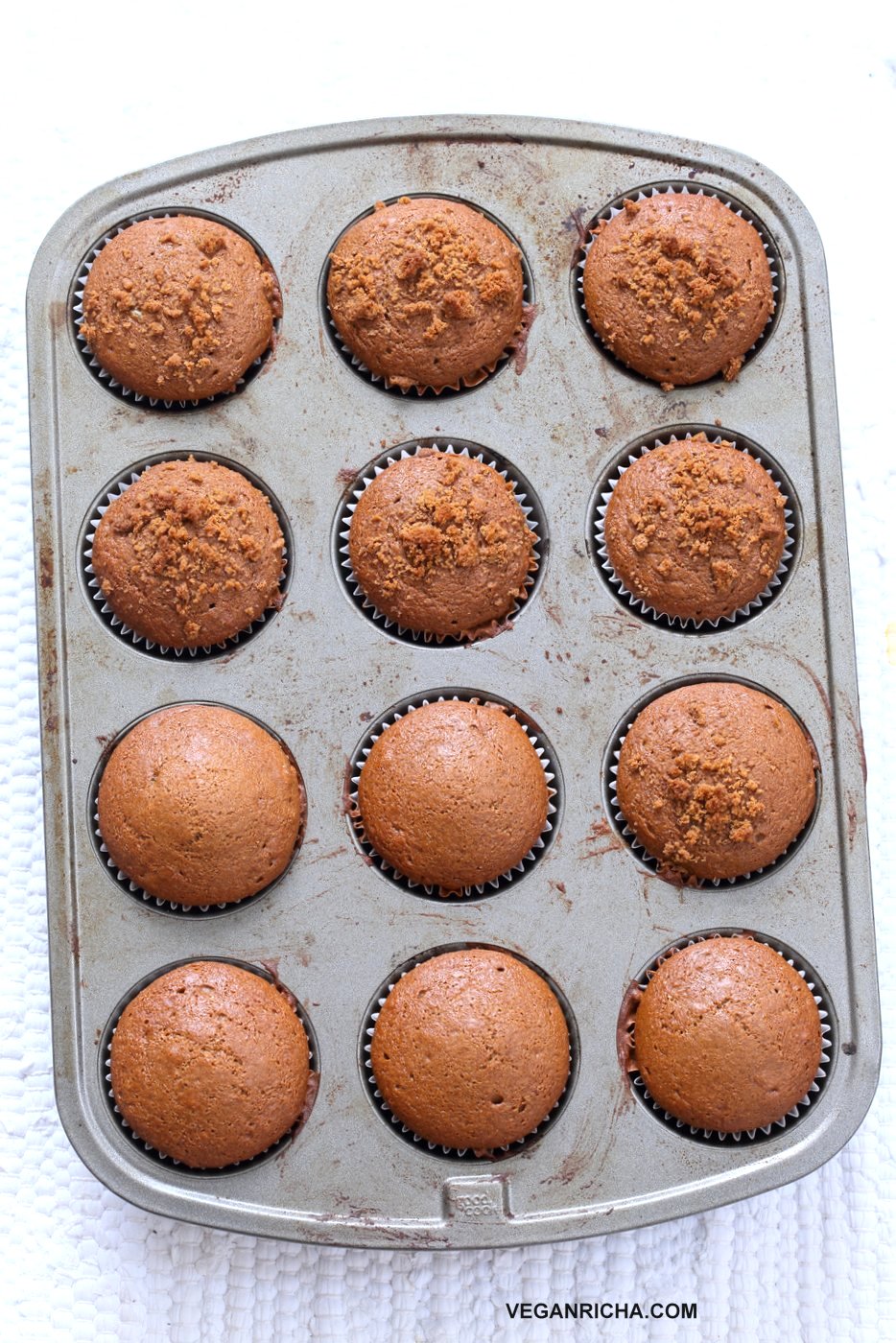 Soft Moist Triple Ginger Gingerbread Muffins with candied, fresh and ground ginger and gingerbread spices. This muffin batter can be made in a blender! #Vegan #Nutfree #Soyfree #Recipe #veganricha | VeganRicha.com