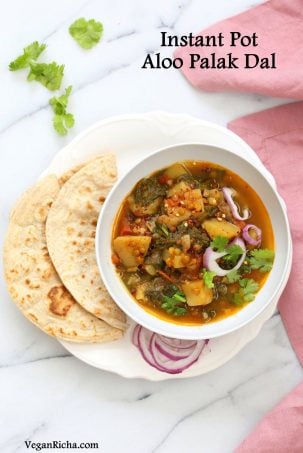 Aloo Palak Dal - Potato Spinach and Lentil Dal #vegan #veganricha