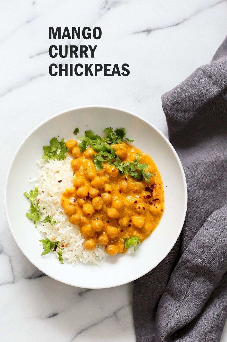 Easy 1 pot Mango Curry Chickpeas. This Mango Curry is creamy, mangoey and perfect when paired with chickpeas, vegetables or baked tofu. Easy and so flavorful. Vegan Gluten-free Soy-free Nut-free Recipe. | VeganRicha.com
