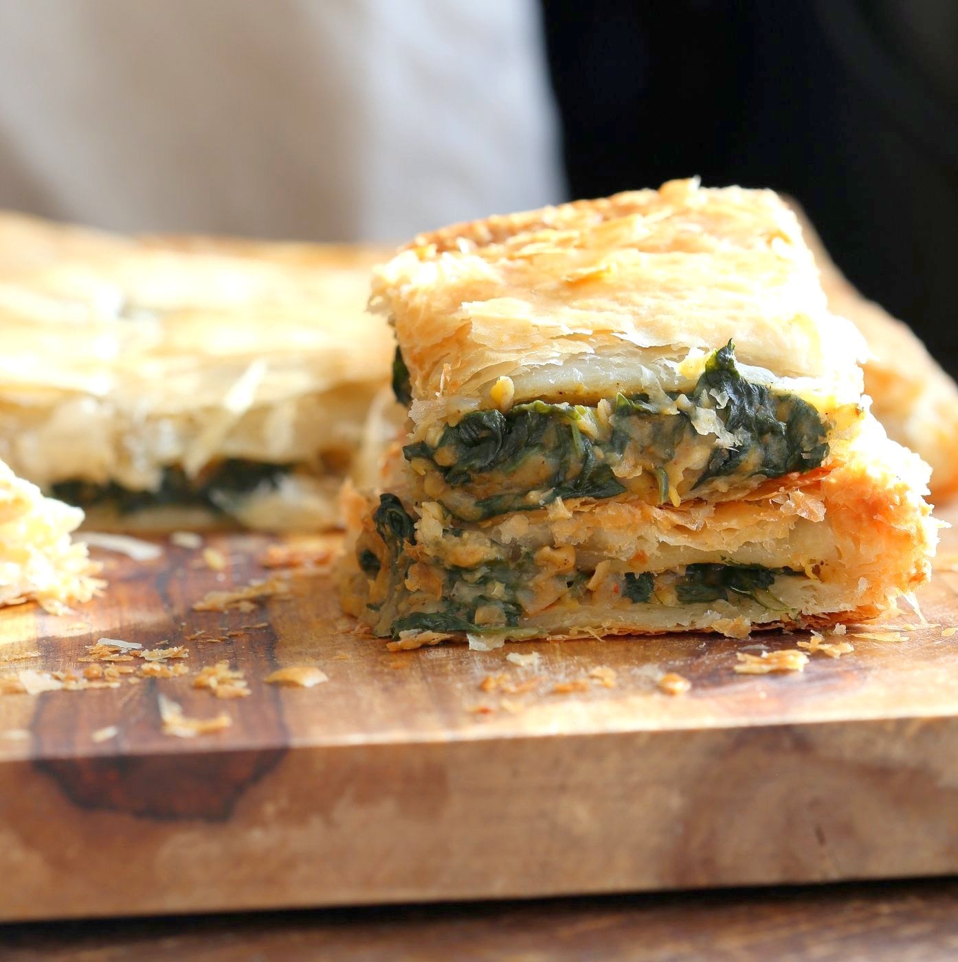 Chickpea Spinach Pie with Berbere Spice. Easy Chickpea Spinach Pastry for holidays and company with vegan puff pastry. Use spices or blends of choice. Use lentils for variation. Vegan Soy-free Nut-free Recipe.ย | VeganRicha.com
