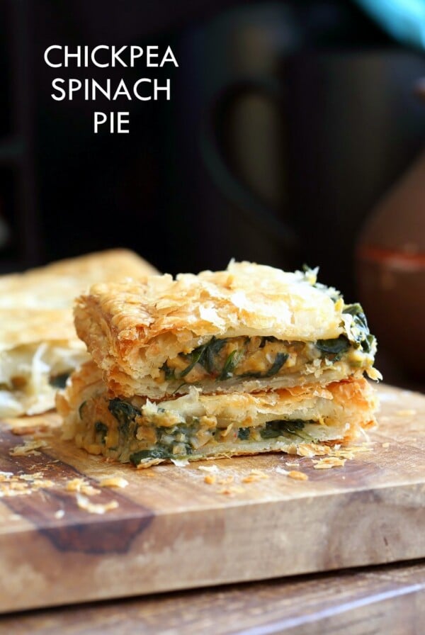 Chickpea Spinach Pie with Berbere Spice. Easy Chickpea Spinach Pastry for holidays and company with vegan puff pastry. Use spices or blends of choice. Use lentils for variation. Vegan Soy-free Nut-free Recipe.ย | VeganRicha.com