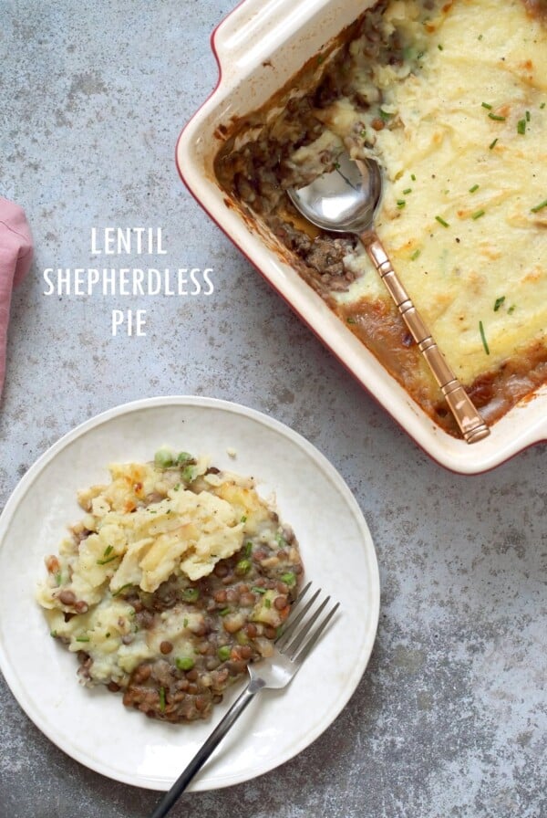 Vegan Shepherd's Pie - Mushroom and Lentil Shepherdless Pie with Gravy and Garlic mashed potatoes. #Vegan #Glutenfree #Recipe. Can be soy-free.ย #veganricha | VeganRicha.com