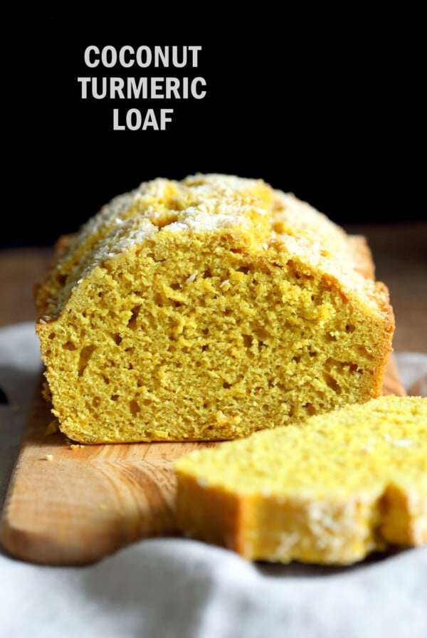 Easy 1 Bowl Coconut Turmeric Bread. Soft and Delicious 1 Bowl Golden Lemon Coconut loaf. No added oil in this cake. #Vegan #Nutfree Soyfree #Oilfree #Recipe.  #veganricha | VeganRicha.com