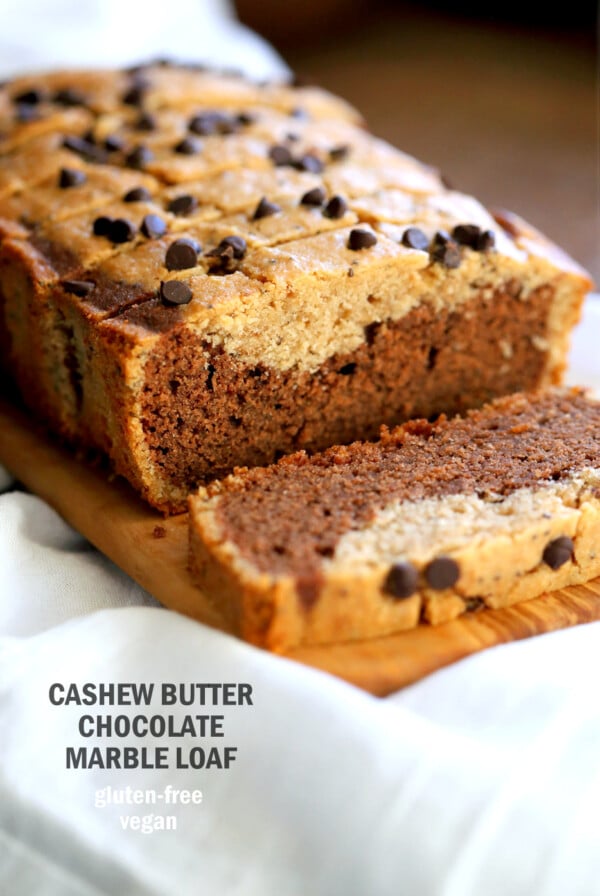 Gluten-free Cashew Butter Chocolate Marble Cake Vegan Gluten free Cake. Peanut butter chocolate marble loaf. Soft, Moist, Delicious and Easy Gluten-free Marble Cake. Soy-free gum-free Recipe. #vegan #glutenfree #veganricha | VeganRicha.com