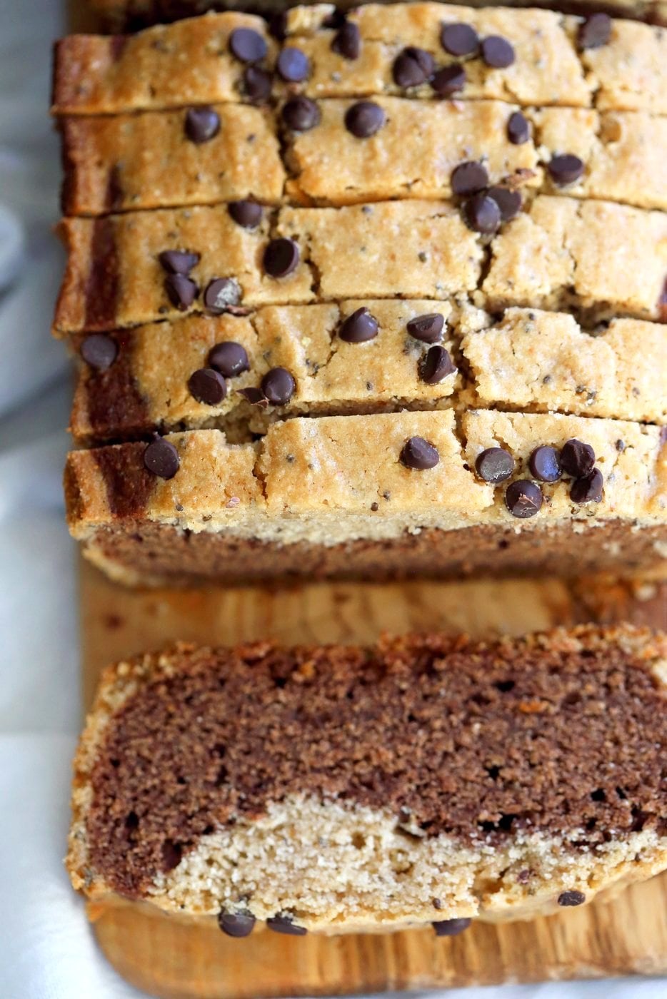 Gluten-free Cashew Butter Chocolate Marble Cake Vegan Gluten free Cake. Peanut butter chocolate marble loaf. Soft, Moist, Delicious and Easy Gluten-free Marble Cake. Soy-free gum-free Recipe. #vegan #glutenfree #veganricha | VeganRicha.com