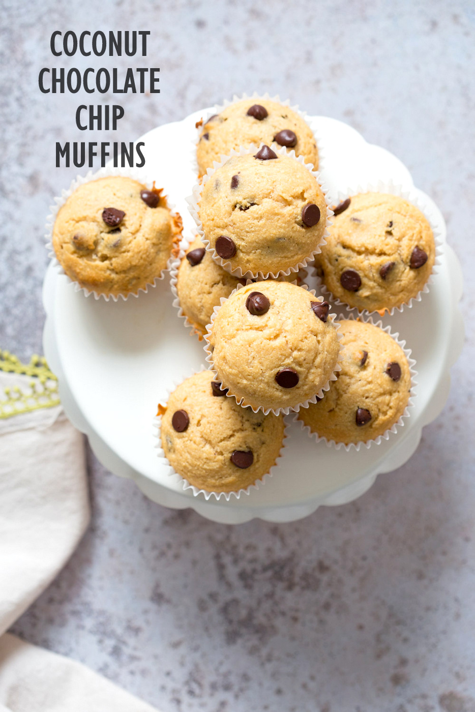 Vegan Chocolate Chip Muffins with coconut. These Soft, moist and chocolatey muffins take just a few minutes and have no added oil. #Vegan #Nutfree #Soyfree #Recipe #veganricha Use dried fruit instead of chocolate to make #oilfree and refined sugar free| VeganRicha.com