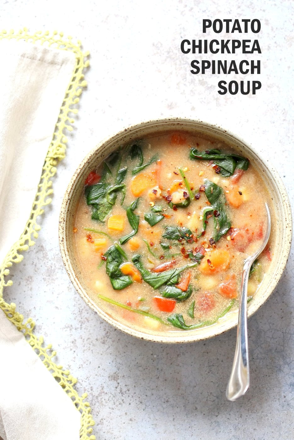 Veggie Chickpea Potato Soup in Instant Pot. Creamy Potato Chickpea Spinach soup. Saucepan option. #Vegan #Glutenfree #Soyfree #Nutfree #oilfree #Recipe #veganricha | VeganRicha.com