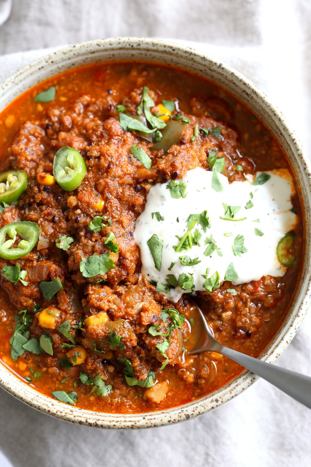 Instant Pot Vegan Enchilada Soup with Quinoa, walnuts, mushrooms. Bean-free Quinoa Chili with Homemade Enchilada seasoning. Saucepan Option. #VeganRicha #Vegan #Soyfree #Glutenfree #Recipe #Nutfreeoption #oilfree