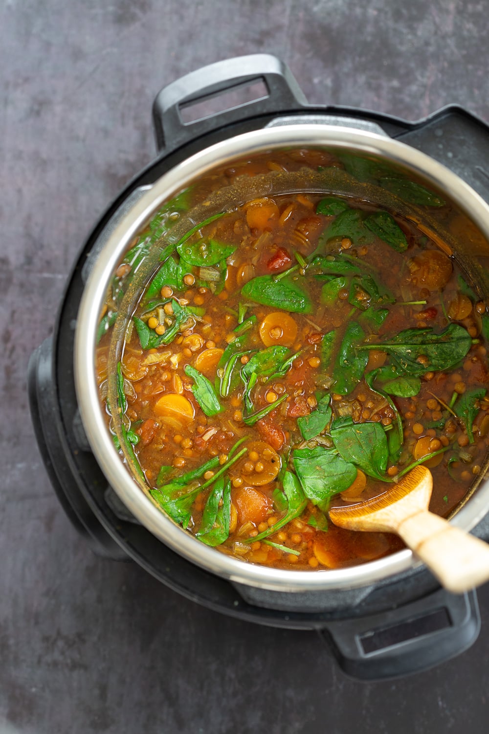 1 Pot Vegan Lentil Soup made in Instant Pot or Saucepan. This Easy Lentil Vegetable Soup is warming, comforting and so filling. 30 Minute Freezer friendly, Everyday Ingredients #Glutenfree, #Soyfree, #Nutfree #Recipe #vegan #lentilsoup #veganricha | VeganRicha.com