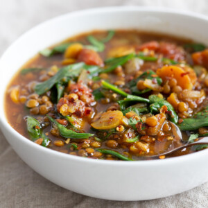 1 Pot Vegan Lentil Soup made in Instant Pot or Saucepan. This Easy Lentil Vegetable Soup is warming, comforting and so filling. Freezer friendly, #Glutenfree, #Soyfree, #Nutfree #Recipe #vegan #lentilsoup #veganricha | VeganRicha.com