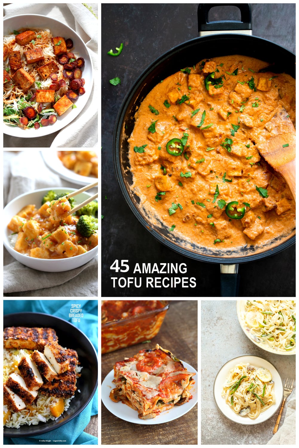 Collage of Best tofu Recipes. 45 Best Tofu Recipes to Try. Stir-fries, Marinated and Baked, Curries, , Sandwiches, Pasta, Crispy Breaded Tofu, Sandwiches & More. No Bland tofu! Gluten-free Options. Vegan Tofu Recipes.