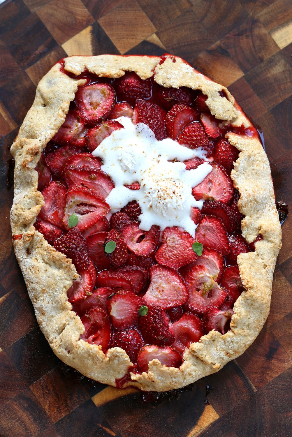 Vegan Strawberry Galette on wood board
