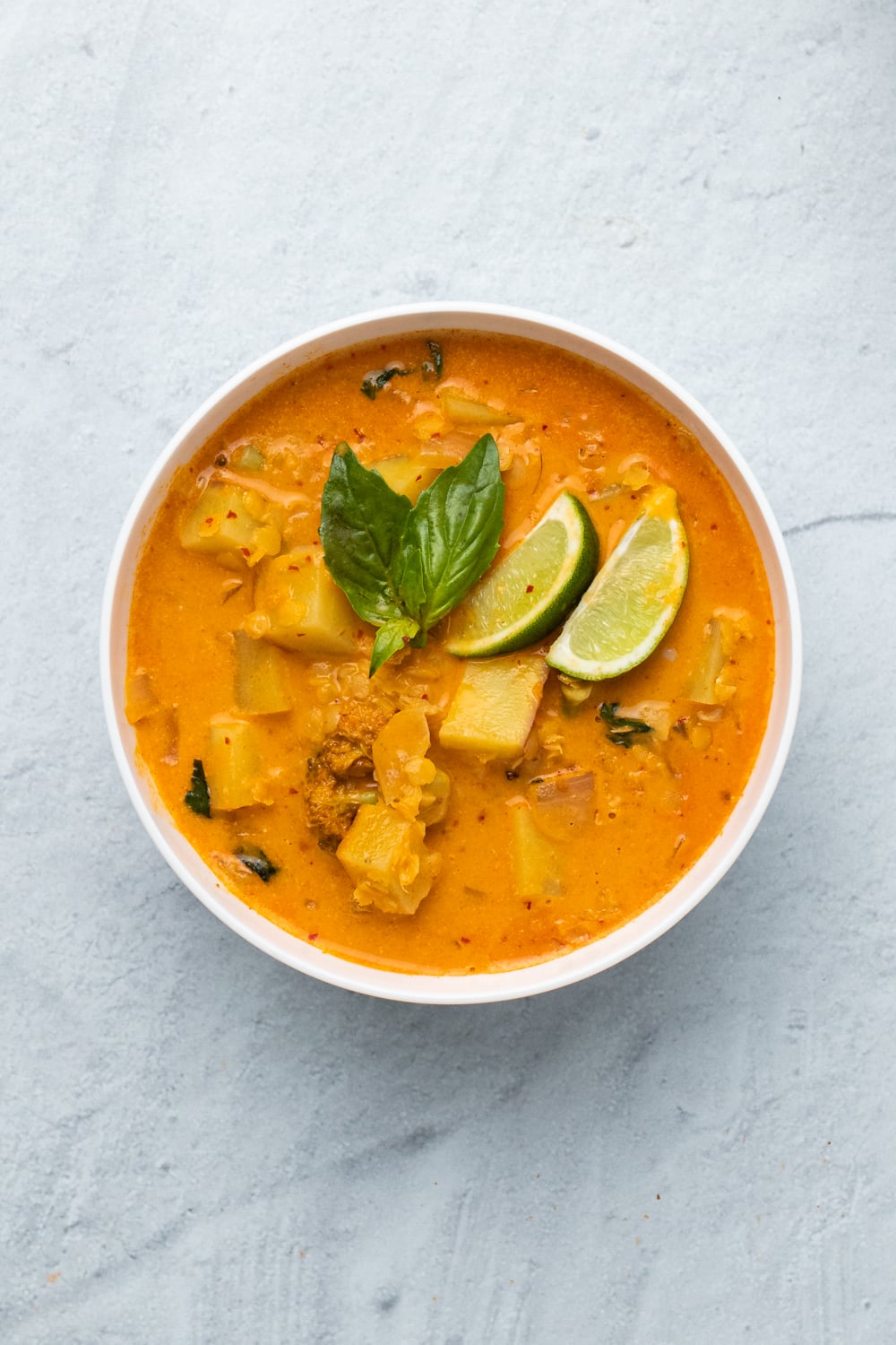 sweet potato curry overhead shot of a creamy vegan red lentil sweet potato curry