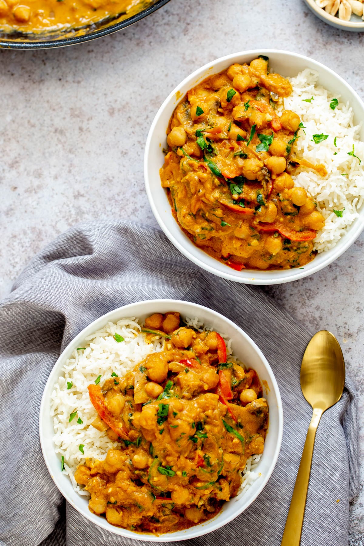 two servings of vegan one pot chickpea pumpkin curry 