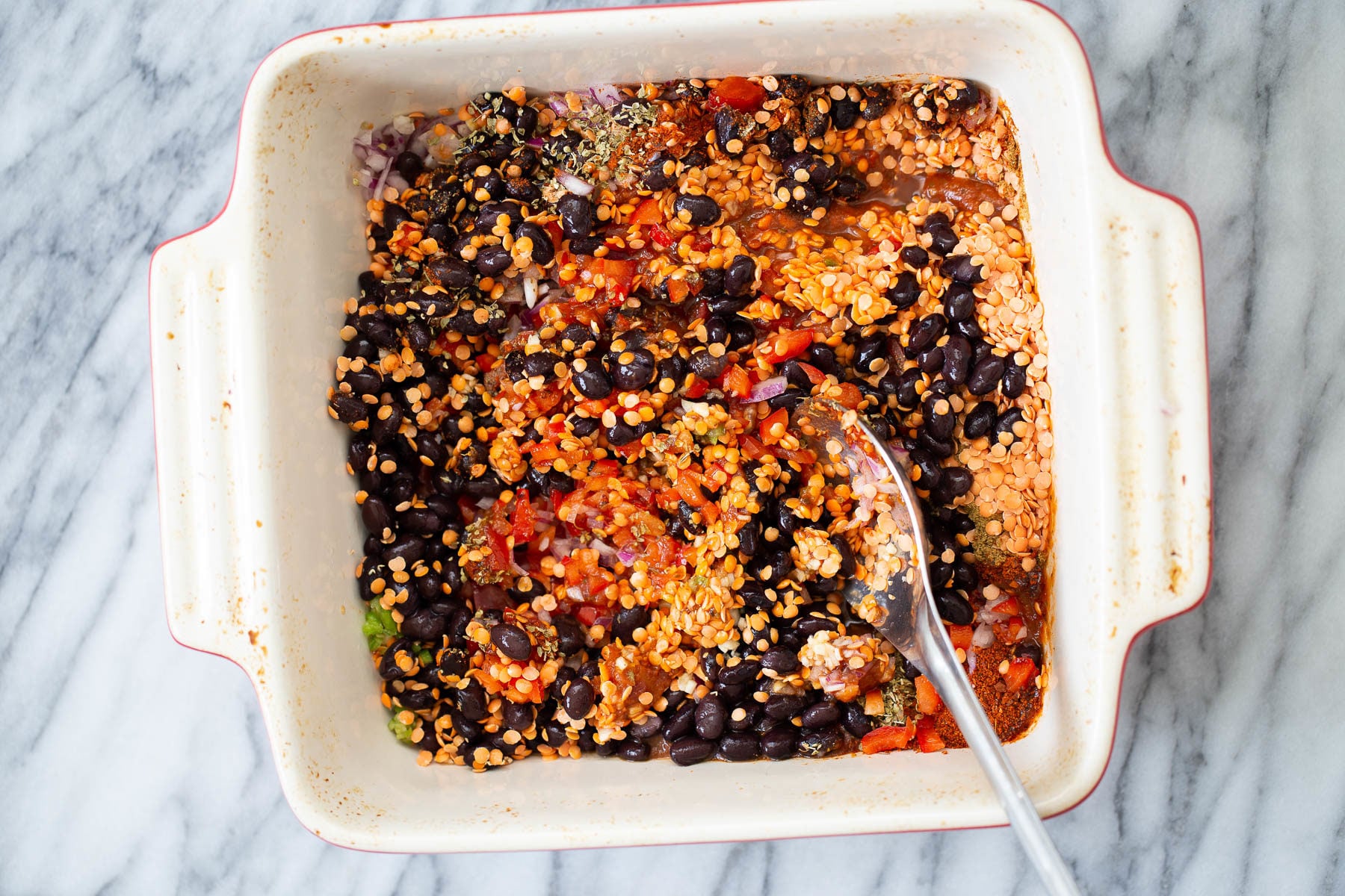 chili mix in casserole dish