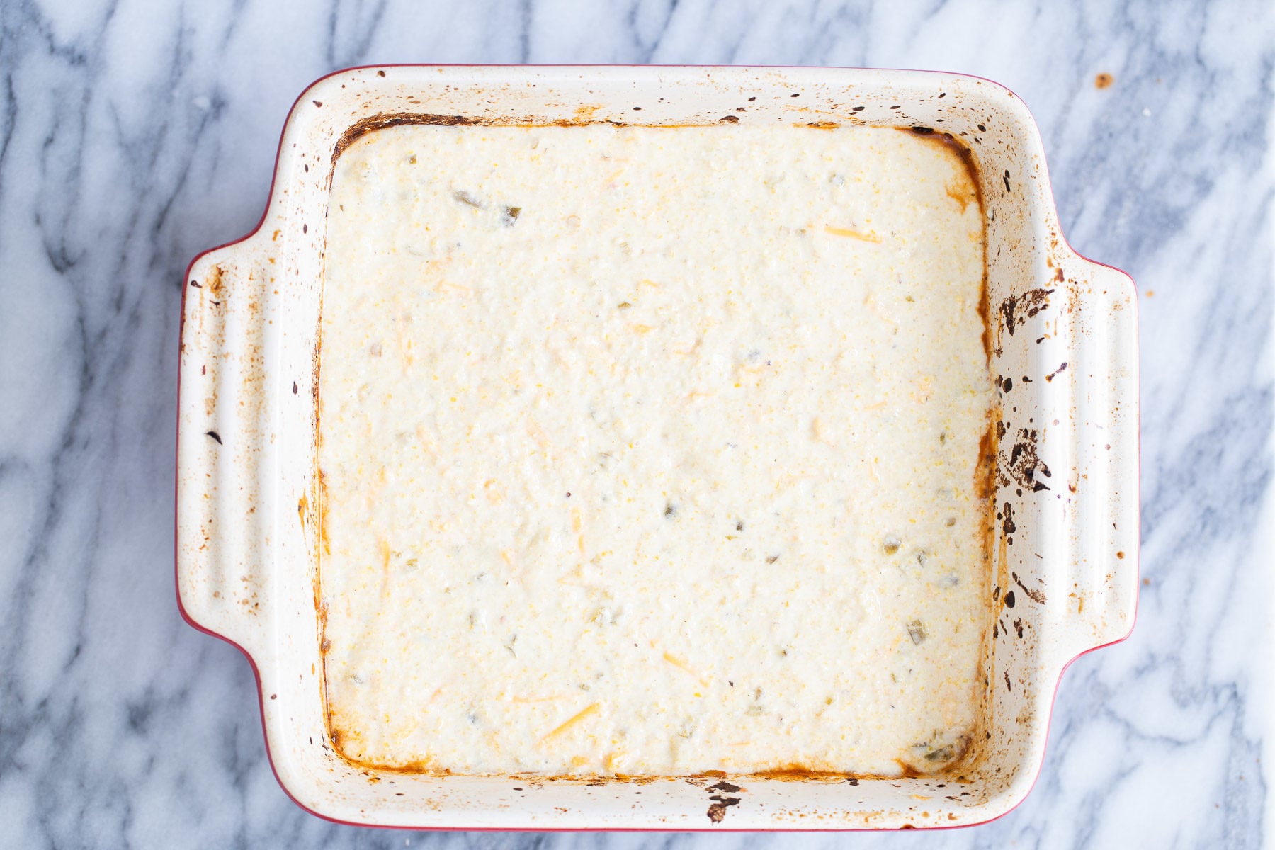 vegan chili cornbread casserole before baking 