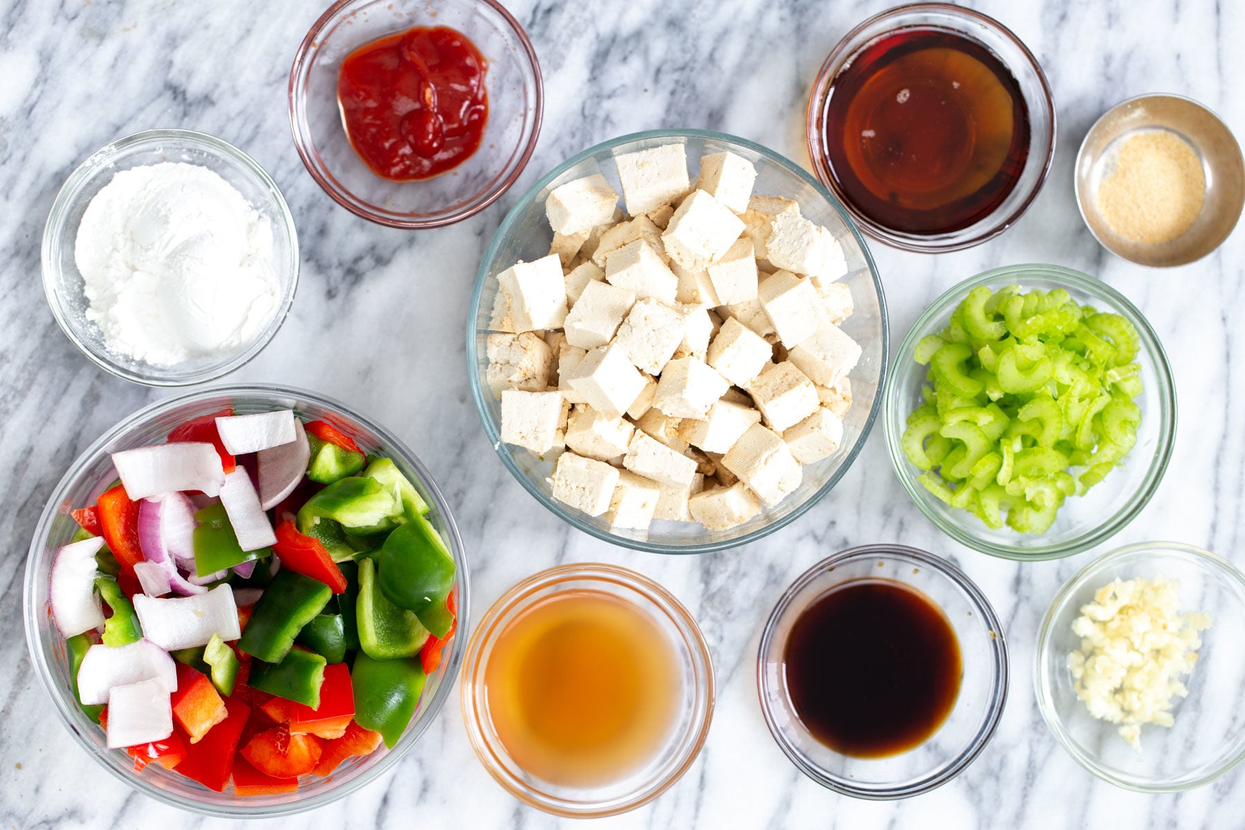 sweet and sour tofu ingredients needed for making vegan sweet and sour tofu