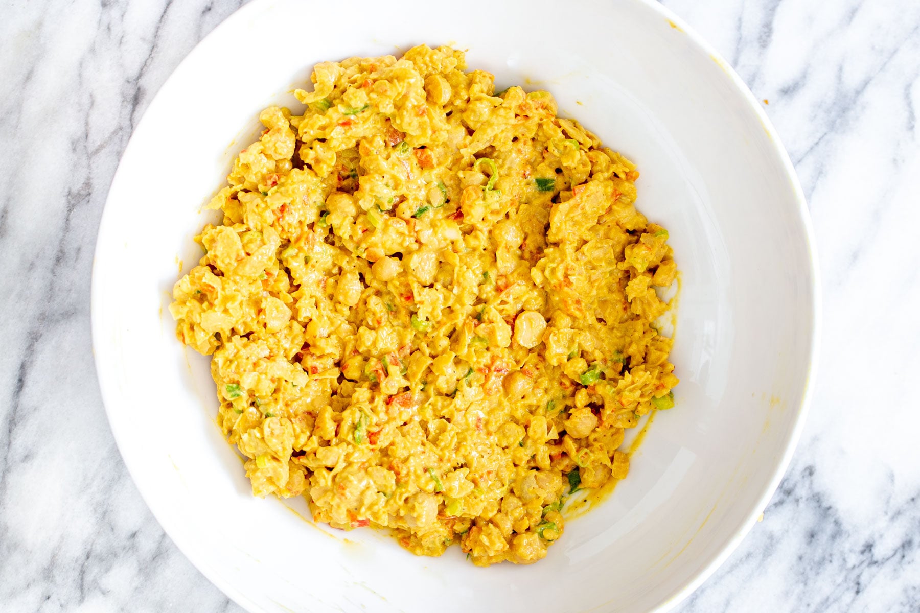 chickpea breakfast vegan chickpea scramble in a white bowl