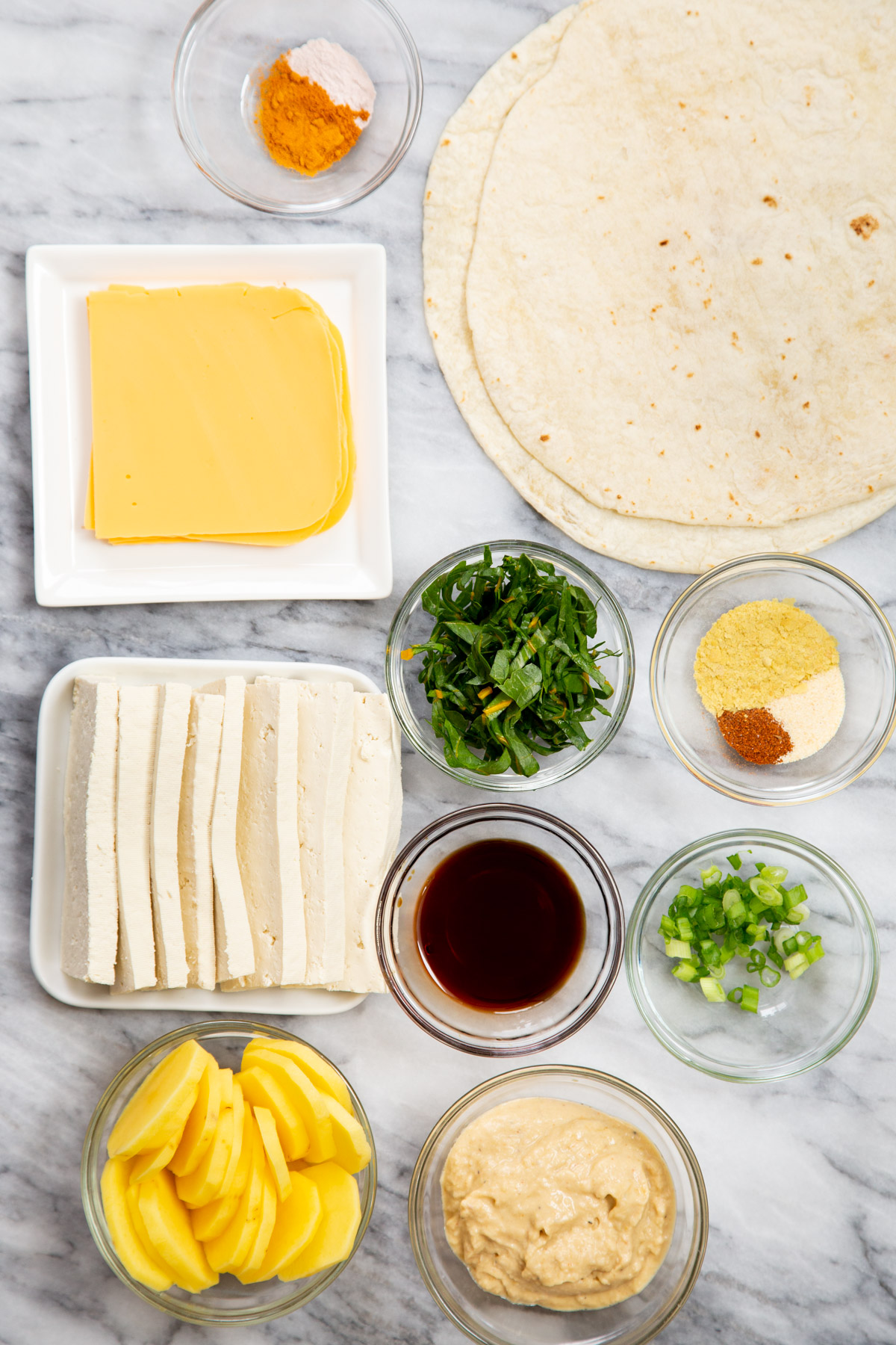 ingredients needed for making vegan breakfast quesadilla
