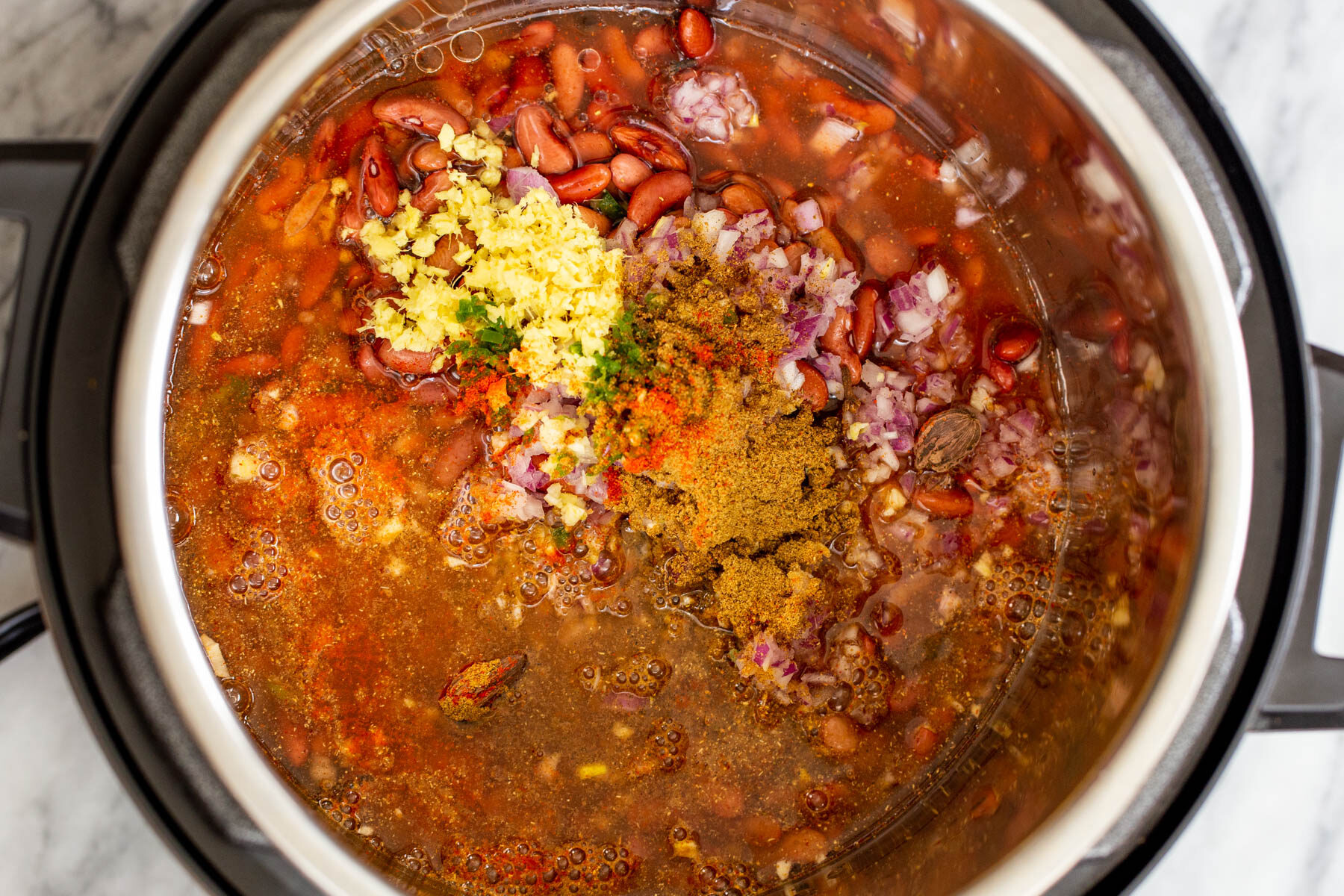 Indian kidney bean curry with ginger and garlic in an Instant Pot