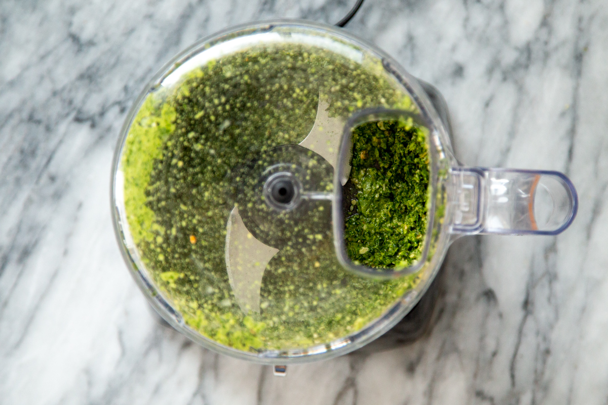 basil pesto in a food processor