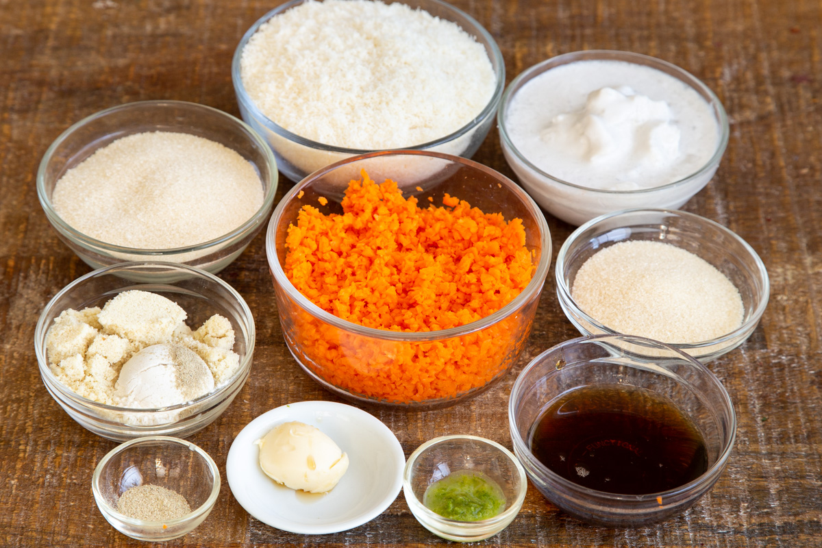 ingredients for making carrot halwa coconut burfi bars