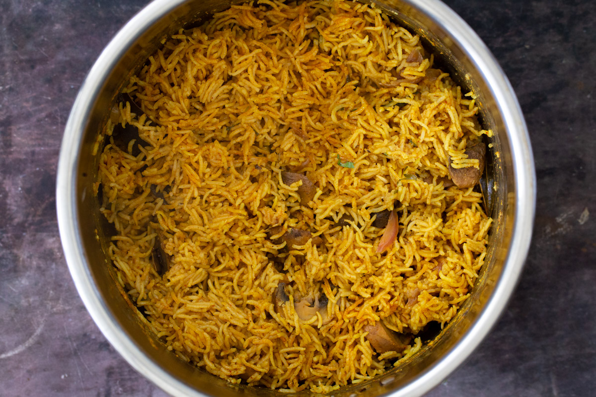 mushroom biryani in an Instant Pot
