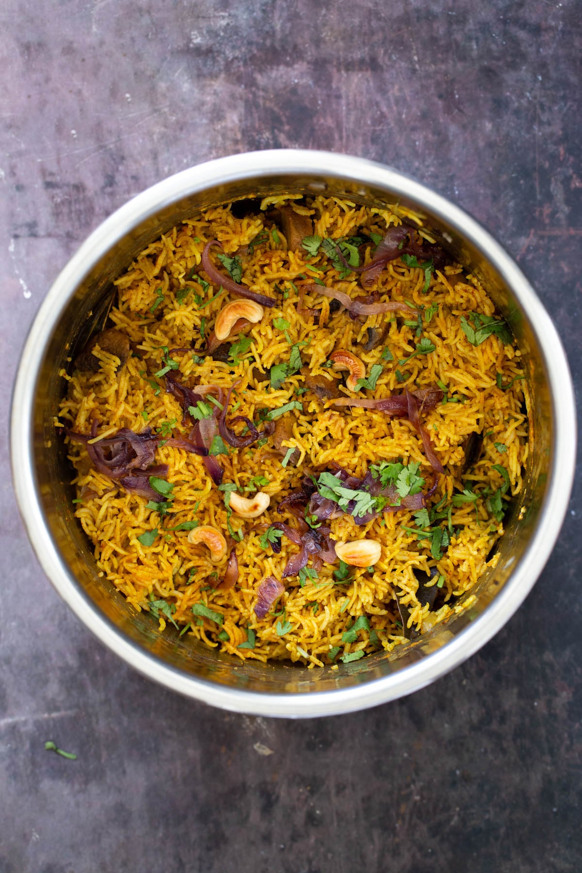 vegan mushroom biryani in an Instant Pot
