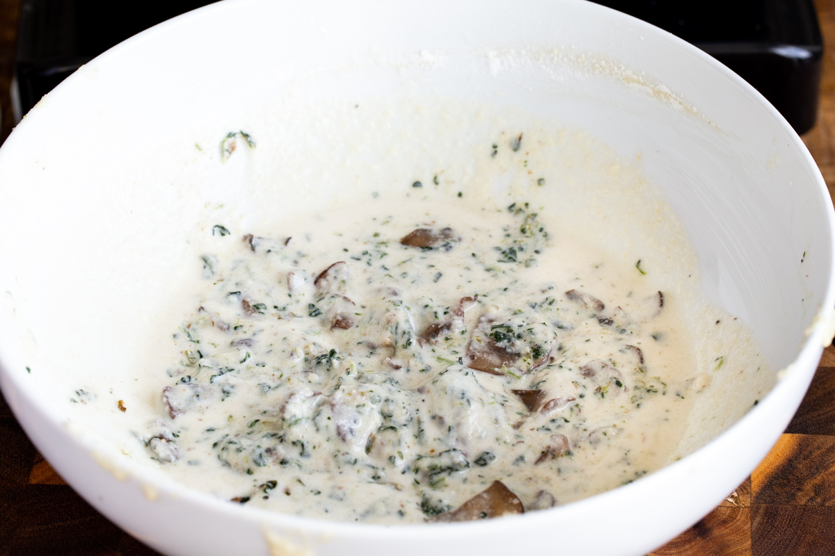 vegan naan batter with spinach and mushroom