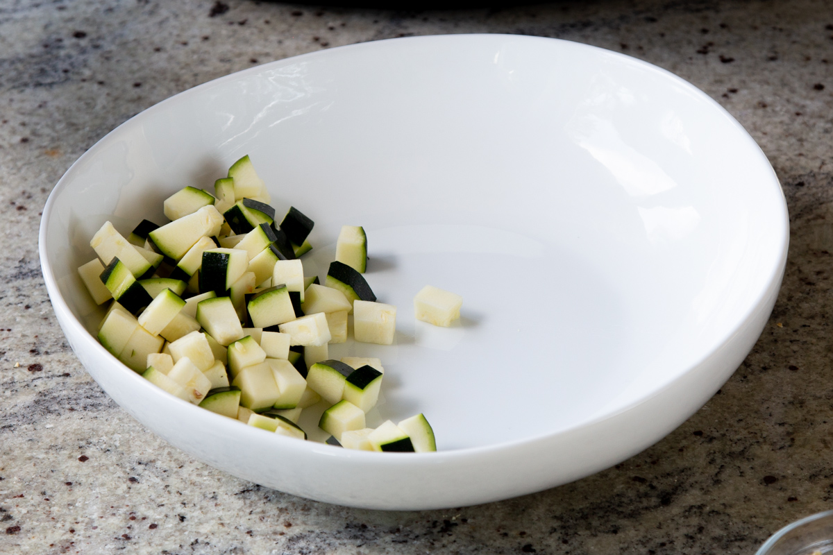 chopped zucchini in a bowl