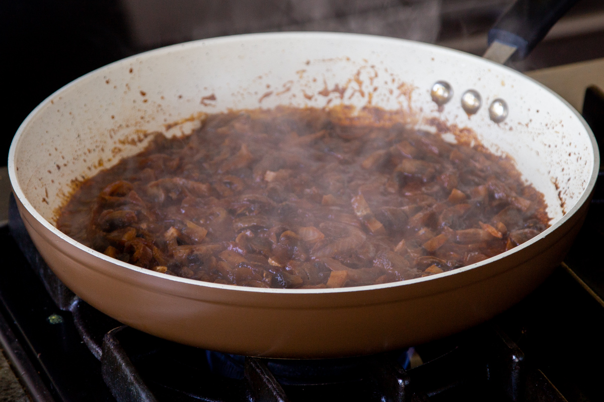mushrooms and sauces in the pan after cooking