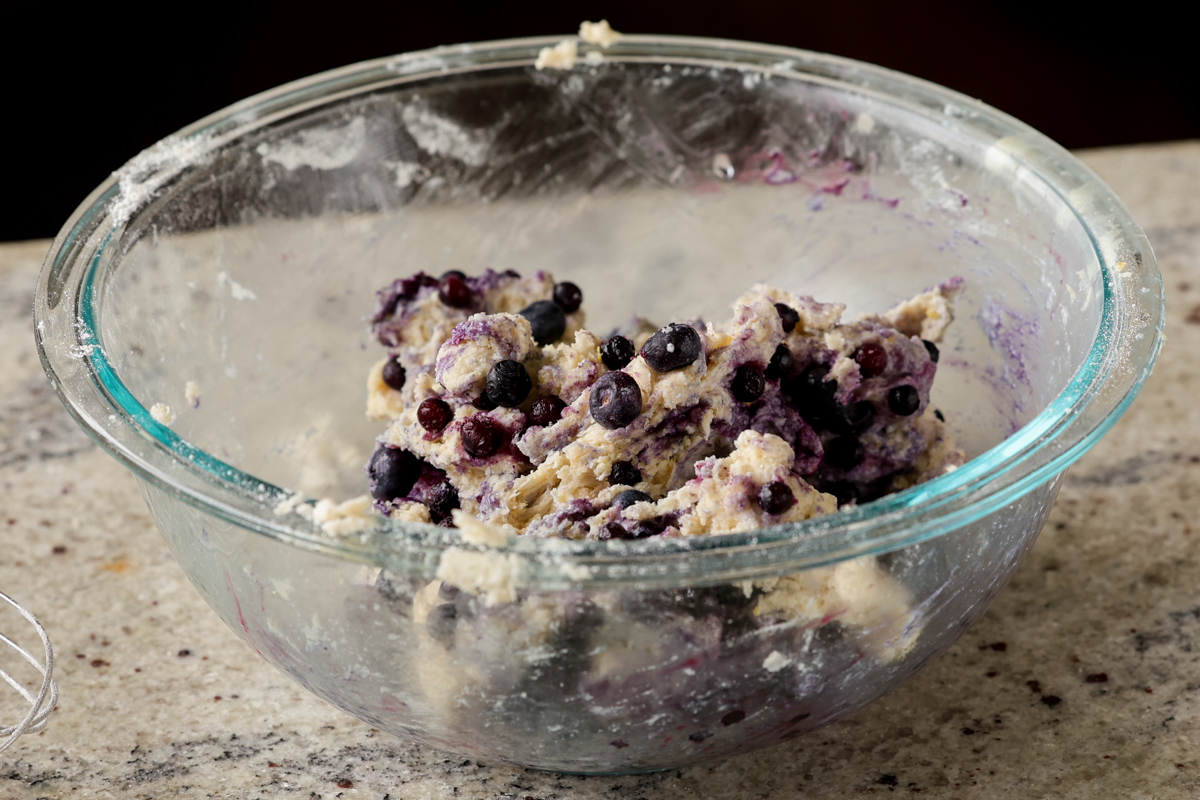 blueberries mixed into the dough