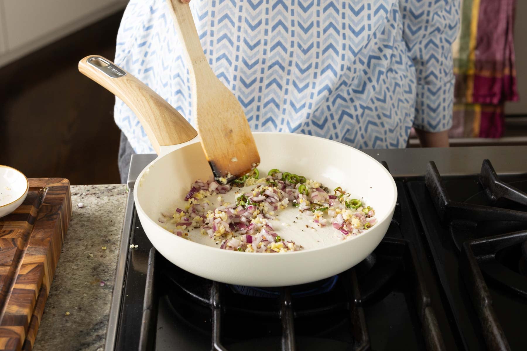 cooking the onion in the pan