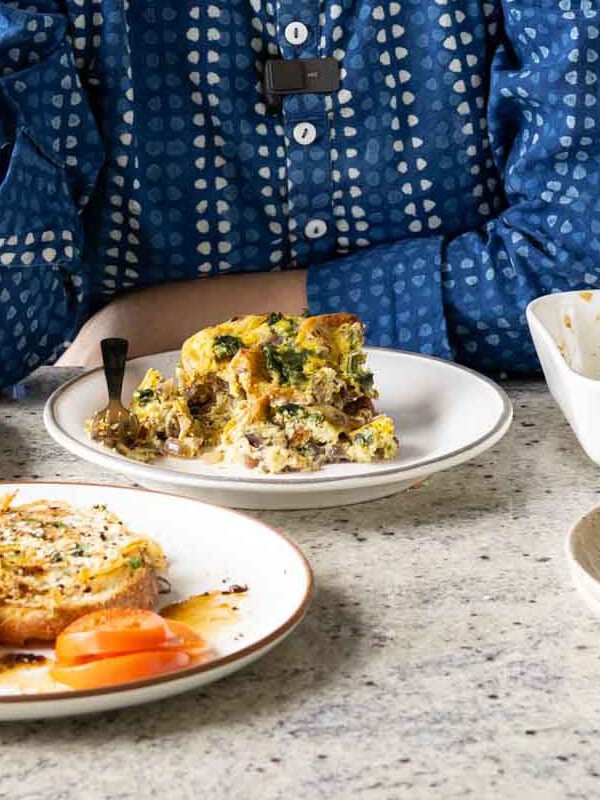 plates of different whipped tofu recipes on the kitchen counter