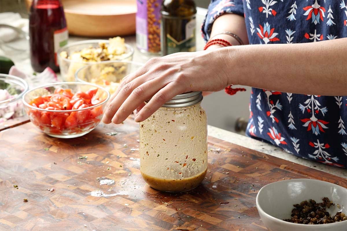 dressing in the jar after shaking