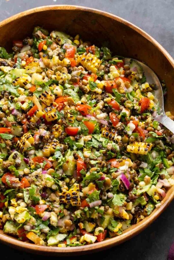 lentil dip after tossing together in the bowl